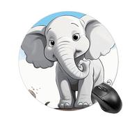 Gaming Mouse Pad 7.8" Non-Slip Rubber Base White Elephant Mousepad for Computer Laptop Home Office Desk Mousepads Waterproof Washable Cute Small Mouse Mat (Round Black)