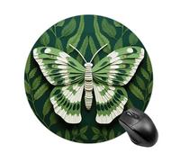 Gaming Mouse Pad 7.8" Non-Slip Rubber Base White Moth Mousepad for Computer Laptop Home Office Desk Mousepads Waterproof Washable Cute Small Mouse Mat (Round Black)