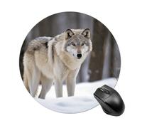 Gaming Mouse Pad 7.8" Non-Slip Rubber Base Wolf in The Snow Mousepad for Computer Laptop Home Office Desk Mousepads Waterproof Washable Cute Small Mouse Mat (Round Black)