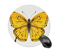 Gaming Mouse Pad 7.8" Non-Slip Rubber Base Yellow Butterfly Mousepad for Computer Laptop Home Office Desk Mousepads Waterproof Washable Cute Small Mouse Mat (Round Black)
