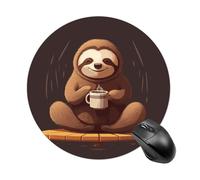 Gaming Mouse Pad 7.8" Non-Slip Rubber Base Yoga Sloth Coffee Mousepad for Computer Laptop Home Office Desk Mousepads Waterproof Washable Cute Small Mouse Mat (Round Black)