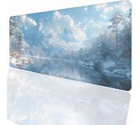 Gaming Mouse Pad 700 x 300 x 3 mm Large Gaming Mouse Mat with Stitched Edges, XXL Mousepad Non-Slip Base, Extended Large Size Mousemat, Keyboard Desk Pad Water Resist Surface Lake Snow Scene LMDT10072