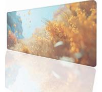 Gaming Mouse Pad 700 x 300 x 3 mm Large Gaming Mouse Mat with Stitched Edges, XXL Mousepad with Non-Slip Base, Extended Large Size Mousemat Keyboard Desk Pad Water Resist Surface Yellow Plant LMDT2598