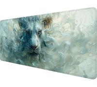 Gaming Mouse Pad 700x400x3mm White Mouse Mat Gaming Lion Desk Mat Large, Extended Waterproof Mousepad with Non-Slip Rubber Base and Stitched Edge for Office Desk Accessories, Gifts for Men Z-4792