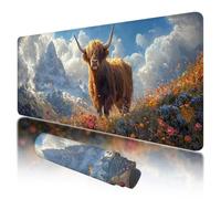 Gaming Mouse Pad 800x300x3mm Large Mouse Mat for Desk Accessories, Animal Mousepad with Stitched Edges, Gaming Mousepad XXL with Non-Slip Rubber Base, Highland Cow Mousemat for Desk Accessories, E-06