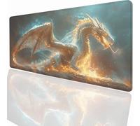 Gaming Mouse Pad 800x400x3mm Large Gaming Mouse Mat with Stitched Edges, XXL Mousepad with Non-Slip Base, Extended Large Size Mousemat, Keyboard Desk Pad Water Resist Surface Yellow Dragon LMDT13348