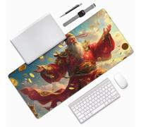 Gaming Mouse Pad 900*300*3mm,Large Mouse Mat God Of Wealth Mousemat Extended Mousepad Gold Waterproof Desk Mat Rubber Base Stitched Edges,Gaming Accessories for Improve Accuracy Speed,Gifts 0E-108