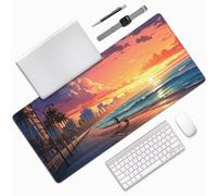 Gaming Mouse Pad 900*500*3mm, Large Mouse Mat Beach Mousemat Extended Mousepad Sunset Waterproof Desk Mat with Rubber Base Stitched Edges, Gaming Accessories for Improve Accuracy Speed, Gifts 0E-348