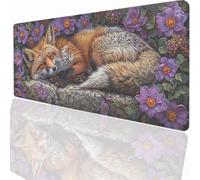 Gaming Mouse Pad 900x400x3 mm Large Gaming Mouse Mat with Stitched Edges, XXL Mousepad with Non-Slip Base, Extended Large Size Mousemat, Keyboard Desk Pad Water Resist Surface Flower Fox LMDT14178