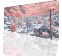 Gaming Mouse Pad 900x400x3 mm Large Gaming Mouse Mat with Stitched Edges, XXL Mousepad with Non-Slip Base, Extended Large Size Mousemat, Keyboard Desk Pad Water Resist Surface White Small Town LMDT926