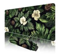 Gaming Mouse Pad 900x400x3mm Large Mouse Mat for Desk Accessories, Green Mousepad with Stitched Edges, Gaming Mousepad XXL with Non-Slip Rubber Base, Leaves Mousemat for Office Desk Accessories, E-24