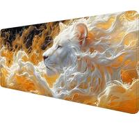 Gaming Mouse Pad 900x400x3mm White Mouse Mat Gaming Lion Desk Mat Large, Extended Waterproof Mousepad with Non-Slip Rubber Base and Stitched Edge for Office Desk Accessories, Gifts for Men Z-2740