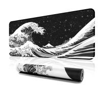 Gaming Mouse Pad Abstract Mouse Pad 23.6x11.8 Inch Black Sea Wave Non-Slip Rubber Base Large Mousepad Stitched Edges Keyboard Mouse Mat Desk Pad for Office and Home