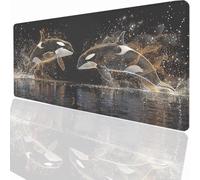 Gaming Mouse Pad Animal Killer Whales Mouse Mat 23.5x11.8 inch with Stitched Edges, Large Extended XXL with Anti Slip Base, Desk Pad for Desk Keyboard Water Decor, Gifts for Men Kids LMDT8445
