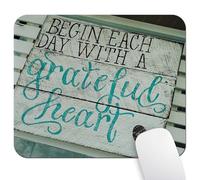 Gaming Mouse Pad, Begin Each Day with A Grateful Heart Quotes Rustic Turquoise Wood Design, Inspirational Bible Verse Scripture Quote Mouse Pads