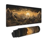 Gaming Mouse Pad, Black and Gold Mountains Landscape Extended Mouse Pad Gaming Large,31.5"x15.7" Line Art Desk Mat with Non-Slip Base and Stitched Edge,Computer Keyboard Mouse Mat for Home Office Work