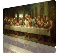 Gaming Mouse Pad Black, Large Mouse Mat 700 x 400 x 4 mm with Stitched Edges Desk Mat The Last Supper, Extended XXL Mousepad Non Slip Rubber Base, Office Accessories for Desk Keyboard Decor l-3431