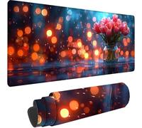 Gaming Mouse Pad Black, Large Mouse Mat 900x300x3 mm with Stitched Edges Desk Mat Flower, Extended XXL Mousepad with Non Slip Rubber Base Desk Pad for Home Office Accessories, Gifts for Men Kids I-C