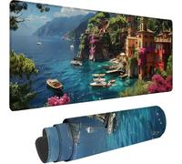 Gaming Mouse Pad Blue, Large Mouse Mat 600 x 400 x 3 mm with Stitched Edges Desk Mat Small Town, Extended XXL Mousepad with Non Slip Rubber Base Desk Pad for Home Office Decor, Gifts for Men T-B