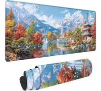Gaming Mouse Pad Blue, Large Mouse Mat 700 x 400 x 3 mm with Stitched Edges Desk Mat Japanese Architecture, Extended XXL Mousepad with Non Slip Rubber Base Desk Pad for Office Accessories, Gifts L-Y