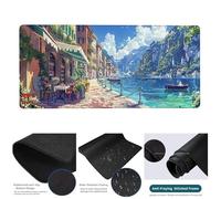Gaming Mouse Pad Blue, Large Mouse Mat 700x300x3 mm with Stitched Edges Desk Mat Small Town, Extended XXL Mousepad with Non Slip Rubber Base Desk Pad for Home Office Accessories, Gifts for Men 0-I