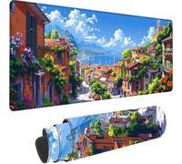 Gaming Mouse Pad Blue, Large Mouse Mat 900x300x3 mm with Stitched Edges Desk Mat Small Town, Extended XXL Mousepad with Non Slip Rubber Base Desk Pad for Home Office Accessories, Gifts for Men Z-H