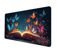 Gaming Mouse Pad Blue Mouse Mat Butterfly Desk Mat Large (24 x 12 x 0.12 inch), Waterproof Mousepad with Stitched Edge, Anti-Slip Rubber Base Desk Pad Computer Accessories for Office/Gaming -hjw2506SV