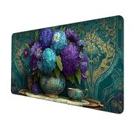 Gaming Mouse Pad Blue Mouse Mat Flower Desk Mat Large 1500 x 800 x 3 mm, Waterproof Mousepad with Stitched Edge, Anti-Slip Rubber Base Desk Pad Computer Accessories for PC, Office/Gaming -hjw2506JW