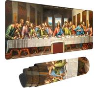 Gaming Mouse Pad Brown, Large Mouse Mat 900 x 400 x 3 mm with Stitched Edges Desk Mat The Last Supper, Extended XXL Mousepad with Non Slip Rubber Base Desk Pad for Home Office Accessories, Gifts 5-F