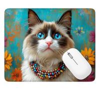 Gaming Mouse Pad Cat, Mouse Mat 22 x 18 cm with Stitched Edges, Q-2621 | Water-Resistant Surface Keyboard Mousepad Animal, with Anti-Slip Rubber Base, for Home Office Decor, Gifts for Men/Women
