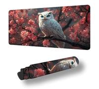 Gaming Mouse Pad Cherry Blossoms Desk Mat Large 23.6x11.8inch Owl Mouse Mat, Extended Waterproof Mousepad with Anti-Slip Rubber Base Stitched Edges Keyboard Desk Pad for Home Office Decor Gifts S-3370