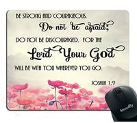 Gaming Mouse Pad, Christian Bible Verses Scripture Quotes Joshua-1-9 Pink Flowers Art - Be Strong and Courageous God Be with You