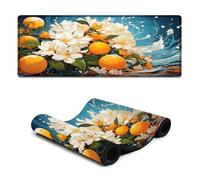Gaming Mouse Pad Colorful Illustration of Orange Flowers Mouse Mat 30x80cm Table Pad Anti-Fray Stitched Edges Non-Slip Rubber Base Improved Precision And Speed