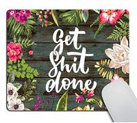 Gaming Mouse Pad Custom, Get Shit Done Motivational Quote Mouse Pad,Work Environment Inspirational Mousepad Art Floral Vintage White Old Wood White Quote 7.9X9.4 Inch