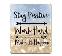 Gaming Mouse Pad Custom, Stay Positive Work Hard And Make It Happen Inspirational Quotes Mouse Pad Art Twinkled Glitter Black Quote 7.9X9.4 Inch