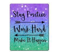 Gaming Mouse Pad Custom, Stay Positive Work Hard And Make It Happen Inspirational Quotes Mousepads Art Purple Green Glitter Black Quote 7.9X9.4 Inch