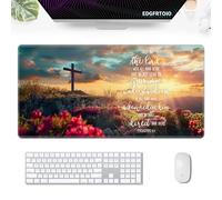 Gaming Mouse Pad, EDGFRTOIO Keyboard Mouse Pad 31.5x15.7 inch XXL Large Computer Laptop Cool Desk Mat with Non-Slip Rubber Base and Stitched Edge for Home Office Work, Quotes Trust in The Lord