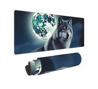 Gaming Mouse Pad Extended Full Keyboard Mat with Stitched Edges Anime Large Desk Pad with Non-Slip Base Wolf Under Moon Mouse Mat for Gaming and Office 31.5 x 11.8 inches Mousepad