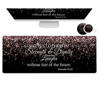 Gaming Mouse Pad, Extended Large Mouse Pads (31.5"x11.8"), Laptop Table Protector with Stitched Edges, Office Desk Mat Writing Pad Proverbs 31:25 Bible Rose Gold XXL Mouse Pad Waterproof Desk Pad