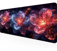 Gaming Mouse Pad Flower, Black Mouse Pad 90 x 40cm with Stitched Edges, Large Extended XXL Keyboard Mat with Anti Slip Base, Mause Mat for Desk Keyboard Decoration, Gifts for Men Adults PjY4975 G-5