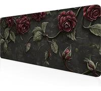 Gaming Mouse Pad Flower, Black Mouse Pad 90 x 40cm with Stitched Edges, Large Extended XXL Keyboard Mat with Anti Slip Base, Mause Mat for Desk Keyboard Decoration, Gifts for Men Adults PjY4555 C-G