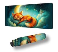 Gaming Mouse Pad Fox Desk Mat Large 23.6x11.8inch Moon Mouse Mat, Extended Waterproof Mousepad with Anti-Slip Rubber Base Stitched Edges Keyboard Desk Pad for Home Office Decor, Gifts for Women S-2096