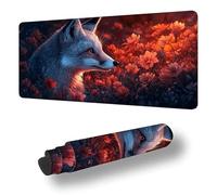 Gaming Mouse Pad Fox Desk Mat Large 39.4x19.7 inch Flower Mouse Mat, Extended Waterproof Mousepad with Anti-Slip Rubber Base Stitched Edges Keyboard Desk Pad for Home Office Decor, Gifts Women S-2986
