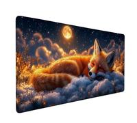 Gaming Mouse Pad Fox Mouse Pad Moon Extended Desk Mat XXL 900 x 400 x 3mm, Large Mousepad with Waterproof Surface and Stitched Edges, Non-Slip Rubber Base, Mousepad for PC, Laptop, Office, Model 116