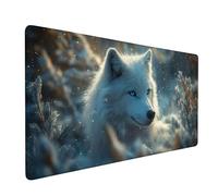 Gaming Mouse Pad Fox Mouse Pad White Extended Desk Mat XXL 800 x 400 x 3mm, Large Mousepad with Waterproof Surface and Stitched Edges, Non-Slip Rubber Base, Mousepad for PC, Laptop, Office, Model 197