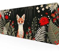 Gaming Mouse Pad Fox, Yellow Mouse Pad 900x400x3 mm with Stitched Edges, Large Extended XXL Keyboard Mat with Anti Slip Base, Mause Mat for Desk Keyboard Decoration, Gifts for Men Adults PjY9165 6-B