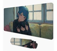 Gaming Mouse Pad Girl Mouse Mat XXL 800x400 mm, Cat Mousepad with Smooth Surface to Improve Precision and Speed, Non-Slip Rubber Base Desktop Pad for Home, Office, Gaming Room 32x16 in 3Y-268