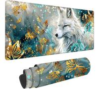 Gaming Mouse Pad Gold, Large Mouse Mat 800 x 400 x 3 mm with Stitched Edges Desk Mat Fox, Extended XXL Mousepad with Non Slip Rubber Base Desk Pad for Home Office Accessories, Gifts for Men Kids V-4