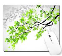 Gaming Mouse Pad, Green and White Leaf on Tree Branch Art Printing Rectangular Mouse Pad, Non-Slip Rubber MousePads for Office Home Laptop, 9.4"x7.9"