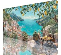 Gaming Mouse Pad Green, Large Mouse Mat 600 x 400 x 4 mm with Stitched Edges Desk Mat Small Town, Extended XXL Mousepad with Non Slip Rubber Base, Office Accessories for Desk Keyboard Decor l-3285